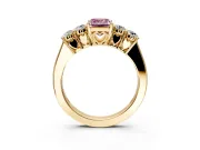 5 Stone Engagement Ring Setting for Fancy Pink Emerald Cut Center with Equal Close-Set Accents and Prong Head in Yellow Gold