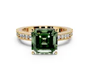 Solitaire Engagement Ring Setting for Fancy Green Asscher Cut Center with Milgrain-Edged Pave Band and Prong Head in Yellow Gold