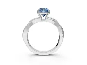Crossover Engagement Ring Setting for Fancy Blue Cushion Cut Center with Pave and Plain Strands and Prong Head in White Gold