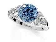 Cluster Engagement Ring Setting for Fancy Blue Round Cut Center with Round Cut Accent Frame and Prong Head in Platinum