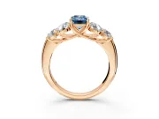 Cluster Engagement Ring Setting for Fancy Blue Emerald Cut Center with Round Cut Accent Frame and Prong Head in Rose Gold