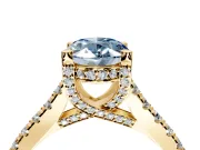 Solitaire Engagement Ring Setting for Fancy Blue Oval Center with Widening Pave Band and Claw Prong Head in Yellow Gold