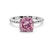 Solitaire Engagement Ring Setting for Fancy Pink Cushion Cut Center with Plain Twisted Rope Band and Prong Head in Sterling Silver