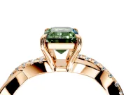 Crossover Engagement Ring Setting for Fancy Green Emerald Cut Center with Pave and Plain Strands and Prong Head in Rose Gold