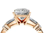 Bar-Set Engagement Ring Setting for Princess Cut Center with Tapered Baguette Accents and Prong Head in Rose Gold
