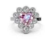 Cluster Halo Engagement Ring Setting for Fancy Pink Heart-Shaped Center with Milgrain Bezel Accents and Prong Head in Sterling Silver