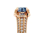 Solitaire Engagement Ring Setting for Fancy Blue Round Cut Center with Accented Split Shank and Prong Head in Rose Gold
