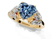 Leaf Cluster Engagement Ring Setting for Fancy Blue Heart-Shaped Center with Marquise Accents and Prong Head in Yellow Gold