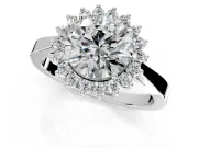 Starburst Halo Engagement Ring Setting for Round Cut Center with Flat Cathedral Band and Prong Head in Sterling Silver