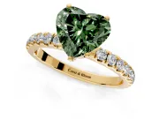 Open Basket Engagement Ring Setting for Fancy Green Heart-Shaped Center with Pave Band and Prong Head in Yellow Gold