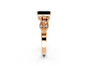 Leaf Engagement Ring Setting for Fancy Black Emerald Cut Center with Milgrain Accent Band and Prong Head in Rose Gold