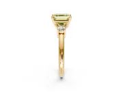 3 Stone Engagement Ring Setting for Fancy Yellow Asscher Cut Center with Wide Plain Band and Prong Head in Yellow Gold