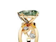 Solitaire Engagement Ring Setting for Fancy Green Pear-Shaped Center with Criss-Cross Accent Band and Prong Head in Yellow Gold