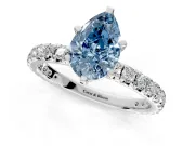 Solitaire Engagement Ring Setting for Fancy Blue Pear-Shaped Center with Shared-Prong Accents and Prong Head in Sterling Silver
