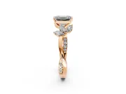 Floral Engagement Ring Setting for Emerald Cut Center with Trailing Marquise Accents and Prong Head in Rose Gold