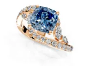 Solitaire Engagement Ring Setting for Fancy Blue Cushion Cut Center with Filigree Band and Prong Head in Rose Gold