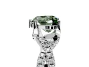 Solitaire Engagement Ring Setting for Fancy Green Heart-Shaped Center with Narrow Twist Pave Band and Prong Head in Platinum