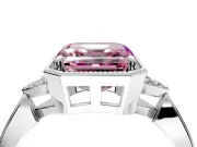 Cluster Engagement Ring Setting for Fancy Pink Asscher Cut Center with Milgrain Shoulder Clusters and Prong Head in Sterling Silver