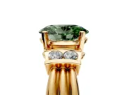 Solitaire Engagement Ring Setting for Fancy Green Oval Center with Grooved Bar Accent Band and Prong Head in Yellow Gold