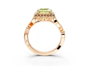 Halo Engagement Ring Setting for Fancy Yellow Princess Cut Center with Leaf Motif Split Shank and Prong Head in Rose Gold
