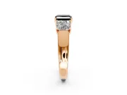 3 Stone Engagement Ring Setting for Fancy Black Princess Cut Center with Raised Basket Heads and Prong Head in Rose Gold