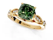 Solitaire Engagement Ring Setting for Fancy Green Cushion Cut Center with Marquise and Bezel Accents and Prong Head in Yellow Gold