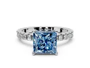 Solitaire Engagement Ring Setting for Fancy Blue Princess Cut Center with Fine Pave Band and Claw Prong Head in Sterling Silver