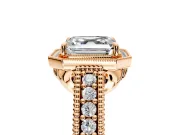 Milgrain Halo Engagement Ring Setting for Asscher Cut Center with Pave Band and Prong Head in Rose Gold