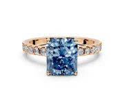 Solitaire Engagement Ring Setting for Fancy Blue Radiant Cut Center with Band of Accents and Prong Head in Rose Gold