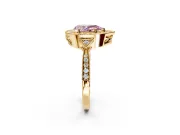 Halo Engagement Ring Setting for Fancy Pink Pear-Shaped Center with Milgrain Rim, Pave Band and Prong Head in Yellow Gold