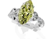 Leaf Motif Engagement Ring Setting for Fancy Yellow Marquise Center with Pave Band and Prong Head in Platinum