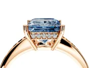 Solitaire Engagement Ring Setting for Fancy Blue Princess Cut Center with Channel-Set Accent Band and Prong Head in Rose Gold