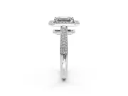 Milgrain Halo Engagement Ring Setting for Emerald Cut Center with Three-Sided Pave Band and Prong Head in Sterling Silver