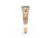 Split Shank Engagement Ring Setting for Fancy Green Radiant Cut Center with Pave Split Shank and Prong Head in Rose Gold