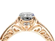 Floral Engagement Ring Setting for Emerald Cut Center with Four Accent Clusters and Prong Head in Rose Gold