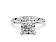 Minimalist Solitaire Engagement Ring Setting for Radiant Cut Center with Thin Band and Prong Head in White Gold