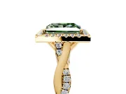 Halo Engagement Ring Setting for Fancy Green Princess Cut Center with Twist Band and Prong Head in Yellow Gold