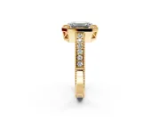 Milgrain Halo Engagement Ring Setting for Emerald Cut Center with Wide Pave Band and Prong Head in Yellow Gold