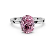 Solitaire Engagement Ring Setting for Fancy Pink Oval Center with Thin Rounded Plain Band and Prong Head in Platinum