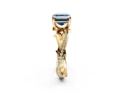 Solitaire Engagement Ring Setting for Fancy Blue Asscher Cut Center with Pave and Plain Crossover Band and Prong Head in Yellow Gold