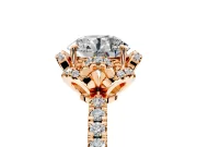 Halo Engagement Ring Setting for Round Cut Center with Openwork Halo, Pave Band and Prong Head in Rose Gold