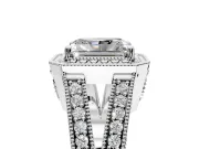 Halo Engagement Ring Setting for Radiant Cut Center with Milgrain Split Shank and Prong Head in Platinum