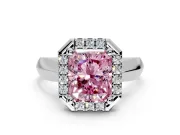 Halo Engagement Ring Setting for Fancy Pink Radiant Cut Center with Square Band and Prong Head in White Gold