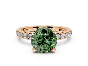 Solitaire Engagement Ring Setting for Fancy Green Round Cut Center with Shared-Prong Accents and Prong Head in Rose Gold