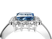 Halo Engagement Ring Setting for Fancy Blue Princess Cut Center with Milgrain Channel Band and Prong Head in Platinum