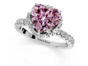 Halo Engagement Ring Setting for Fancy Pink Heart-Shaped Center with Openwork Halo, Pave Band and Prong Head in Sterling Silver