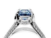Solitaire Engagement Ring Setting for Fancy Blue Emerald Cut Center with Accented Split Shank and Prong Head in Platinum