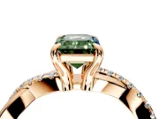 Solitaire Engagement Ring Setting for Fancy Green Emerald Cut Center with Half-Pave Crossover Band and Prong Head in Rose Gold