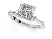 Solitaire Engagement Ring Setting for Princess Cut Center with Bezel Station Band and Prong Head in Platinum
