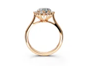 Starburst Halo Engagement Ring Setting for Heart-Shaped Center with Thin Round-Wire Band and Prong Head in Rose Gold